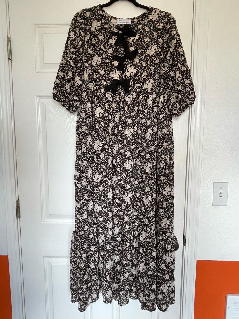 Black Floral Maxi Dress With Bow Detail